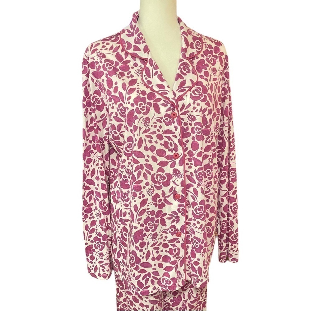 NWT Cosabella Holiday Print Pink Long Sleeve Top & Pant Pajama Set XL